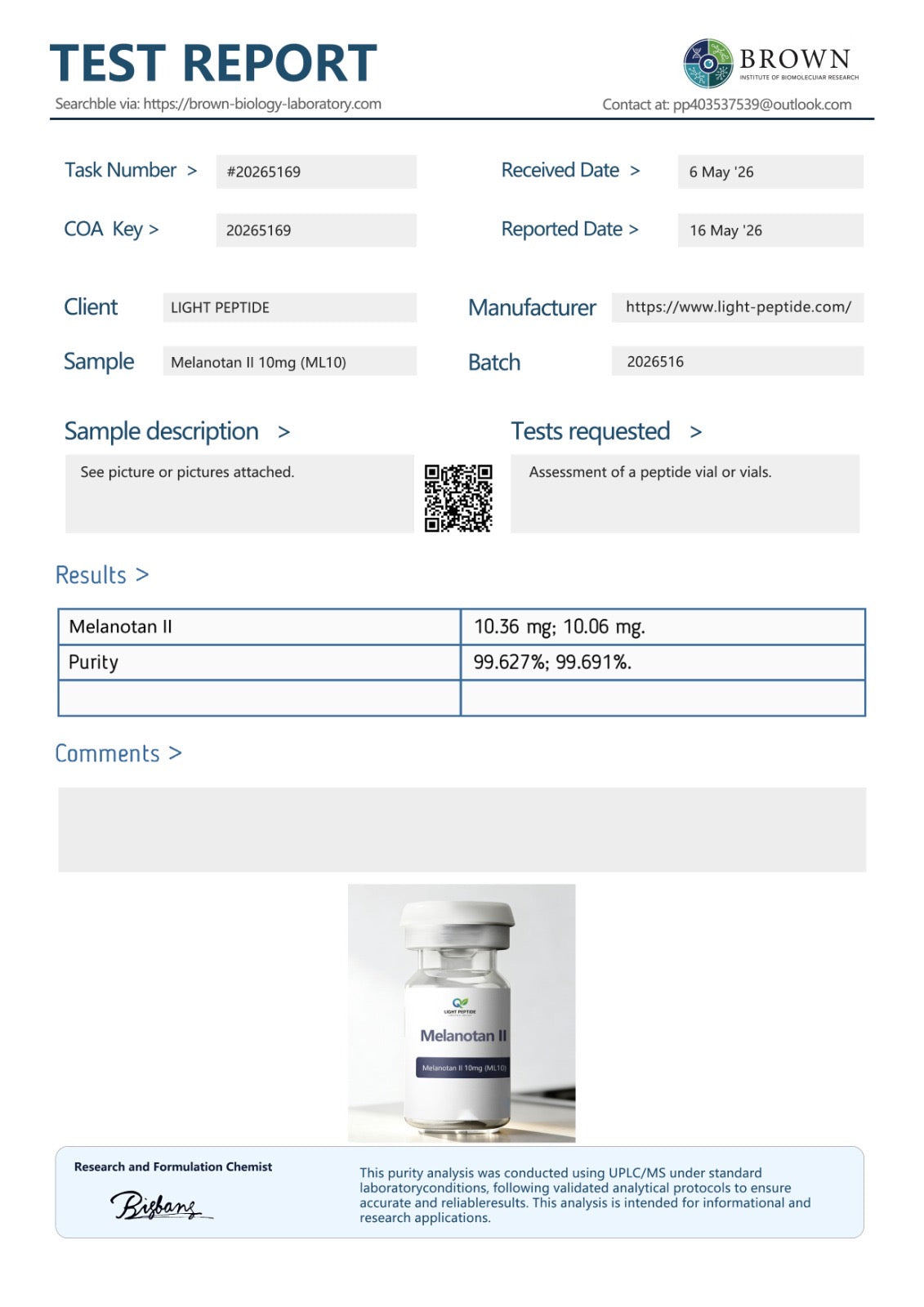 Melanotan II Certificate of Analysis 1