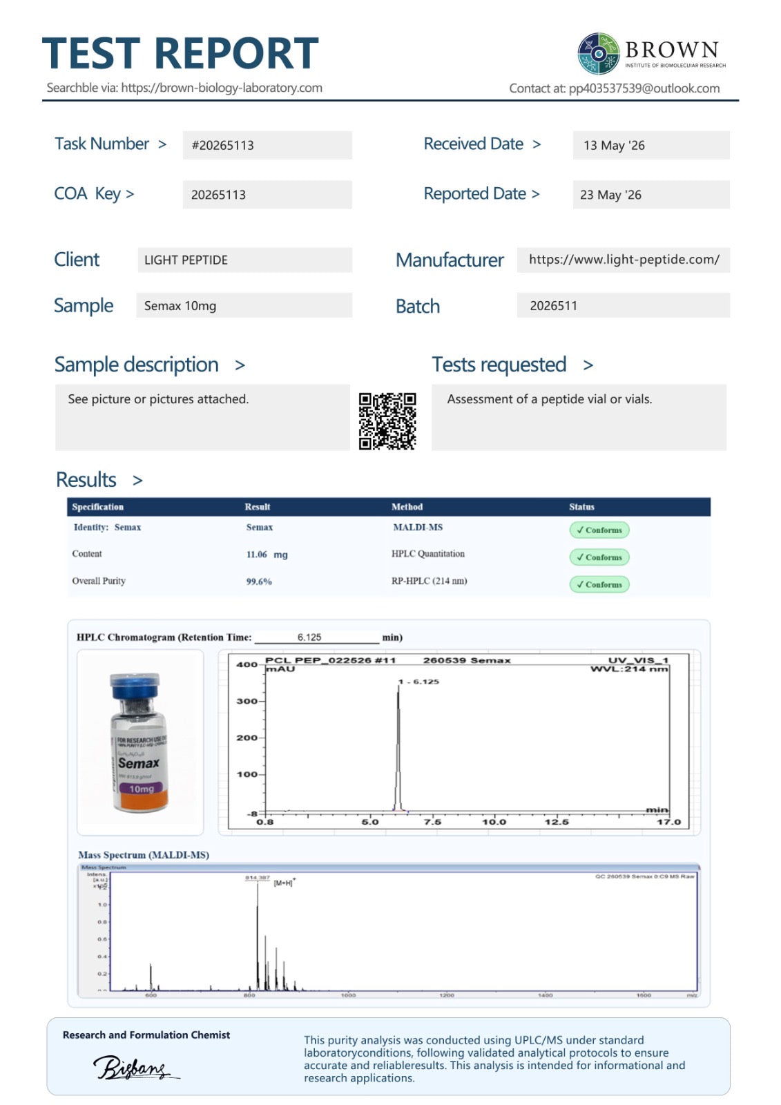 Semax Certificate of Analysis 1